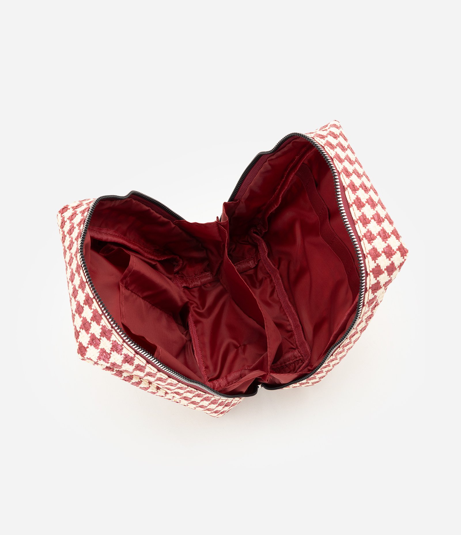 Necessaire Grande com Estampa Xadrez e Compartimentos Internos Vermelho 4
