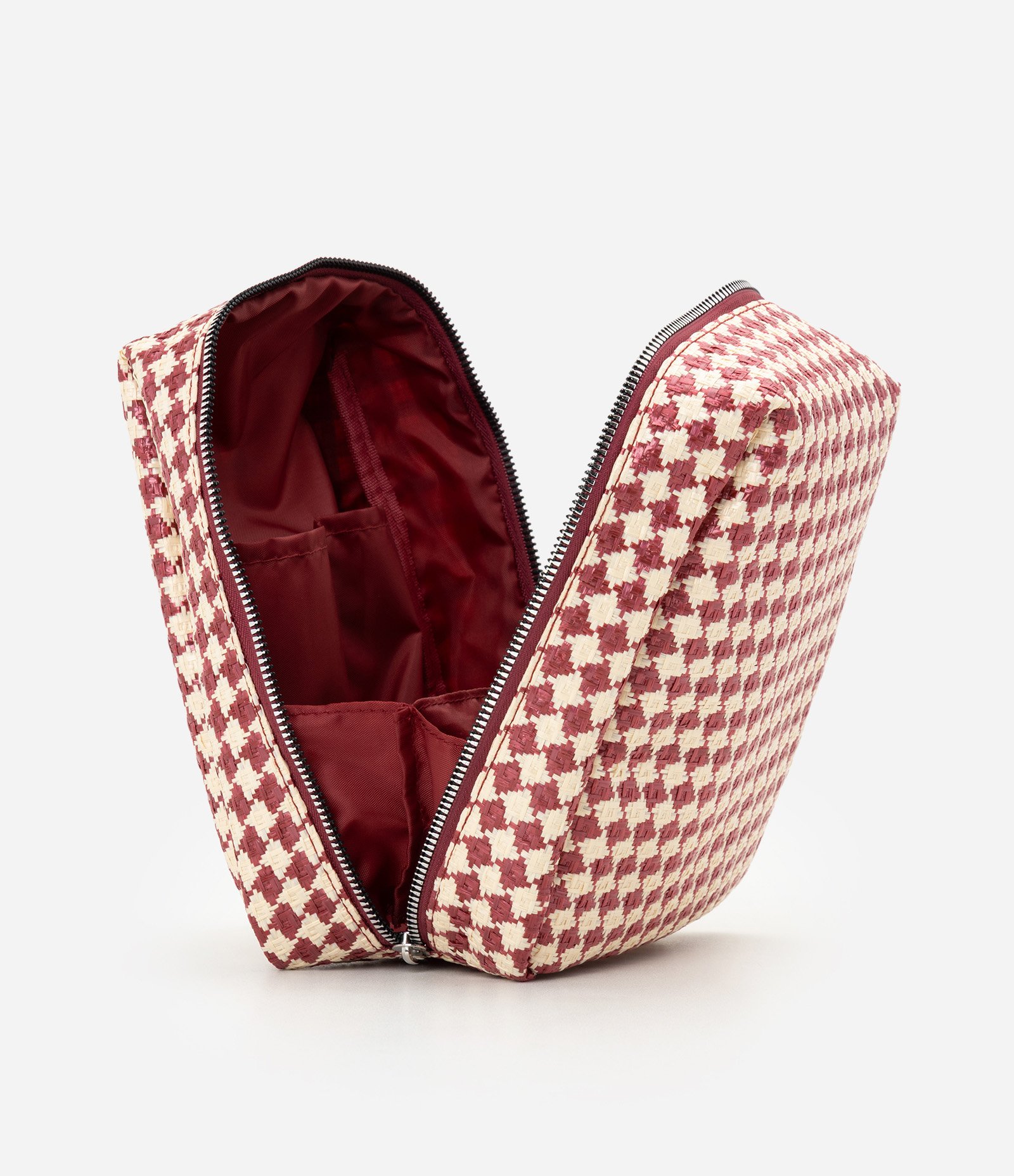 Necessaire Grande com Estampa Xadrez e Compartimentos Internos Vermelho 5