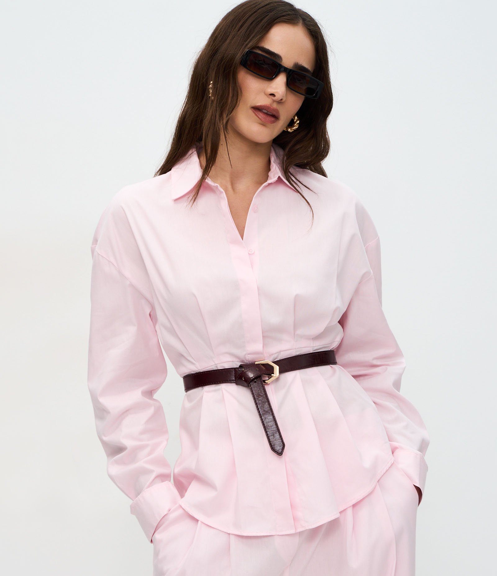 Camisa em Algodão com Pregas e Botões Rosa 2