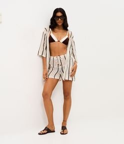 Saída de Praia Short em Tricô com Listras Contrastantes