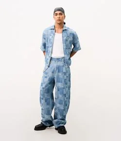 Calça Super Baggy em Jeans com Jacquard
