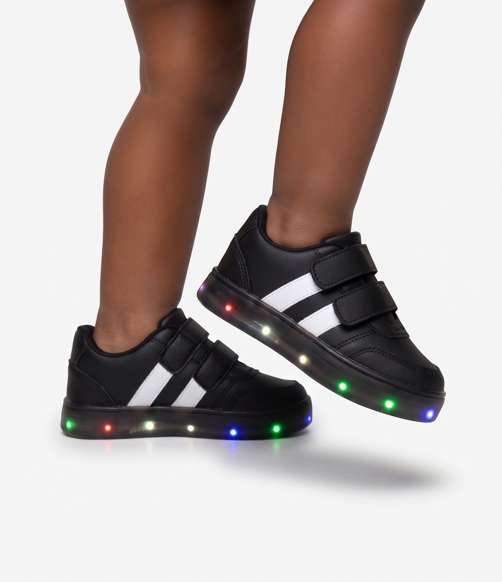 Tênis Infantil Casual com Velcro e Luzes LED - Tam 20 a 27 Preto 1