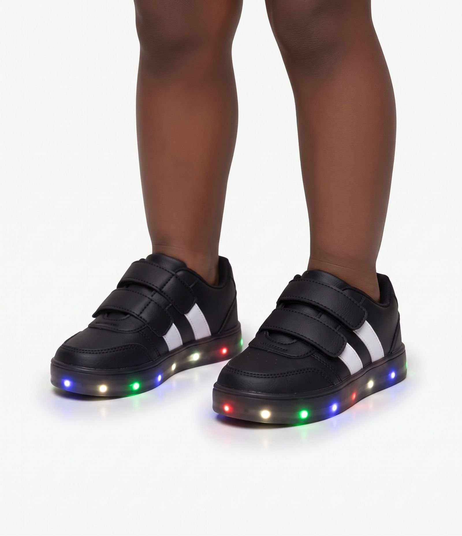 Tênis Infantil Casual com Velcro e Luzes LED - Tam 20 a 27 Preto 2