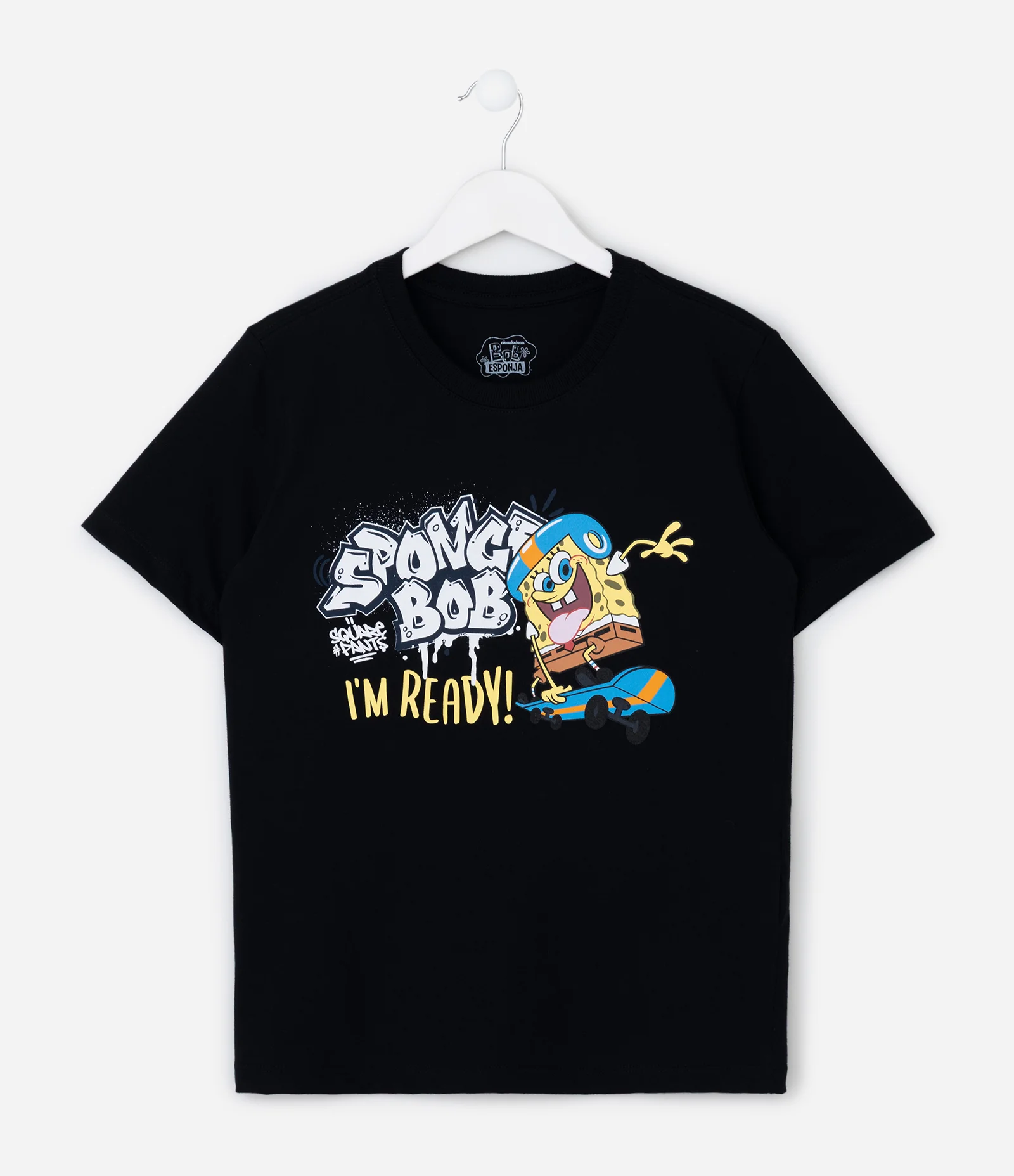 Camiseta Infantil com Estampa Bob Esponja Skate – Tam 5 a 14 Anos Preto 1