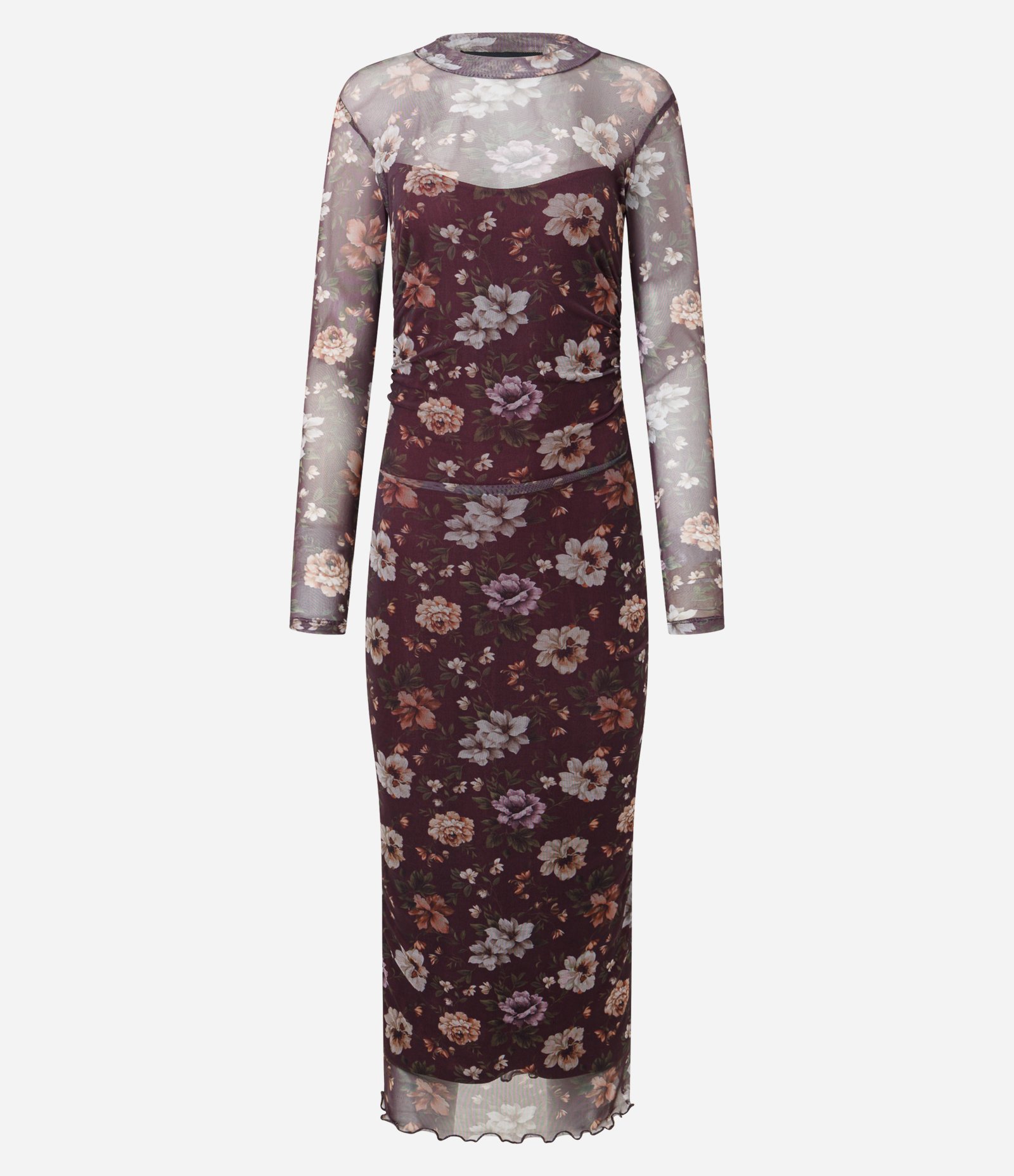 Vestido Midi em Tule com Estampa Floral e Gola Alta Roxo 5