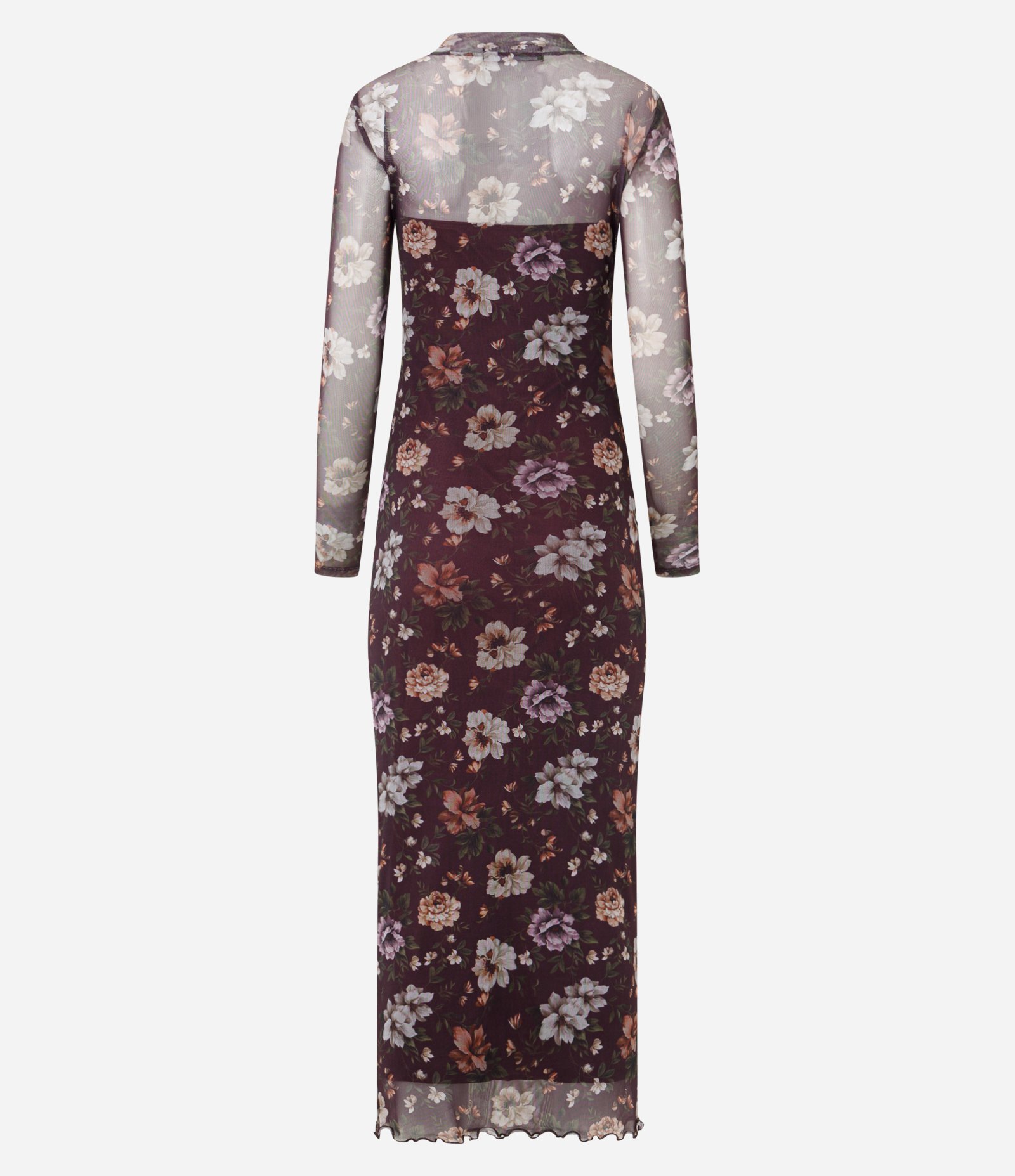 Vestido Midi em Tule com Estampa Floral e Gola Alta Roxo 7