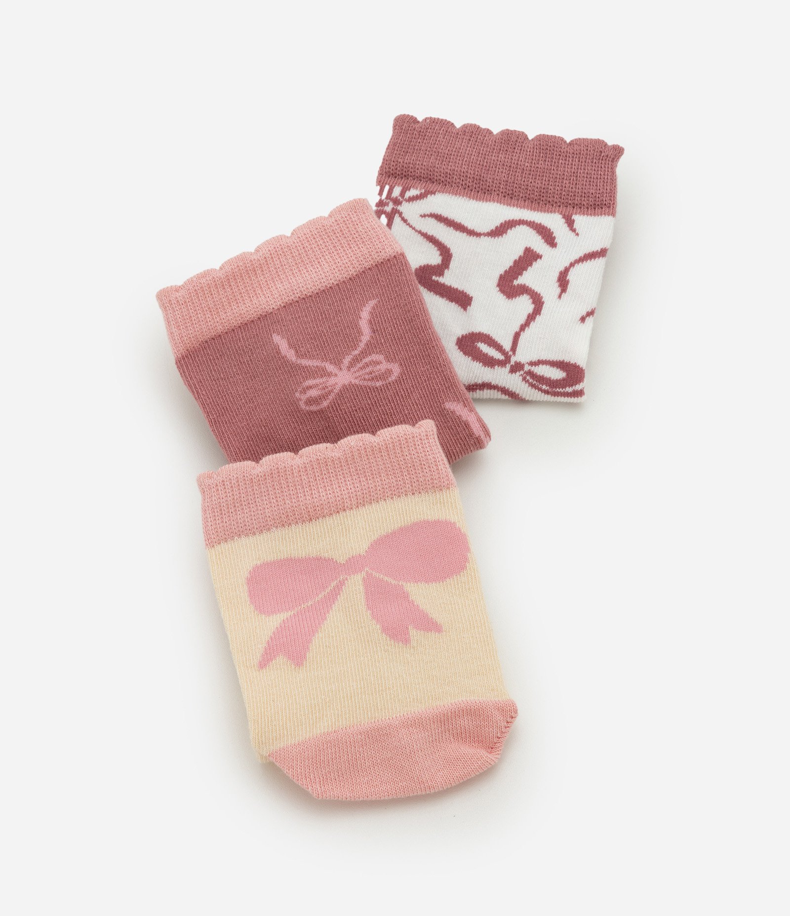 Kit 3 Meias Infantis com Laços - Tam 19 ao 34 Multicores 3