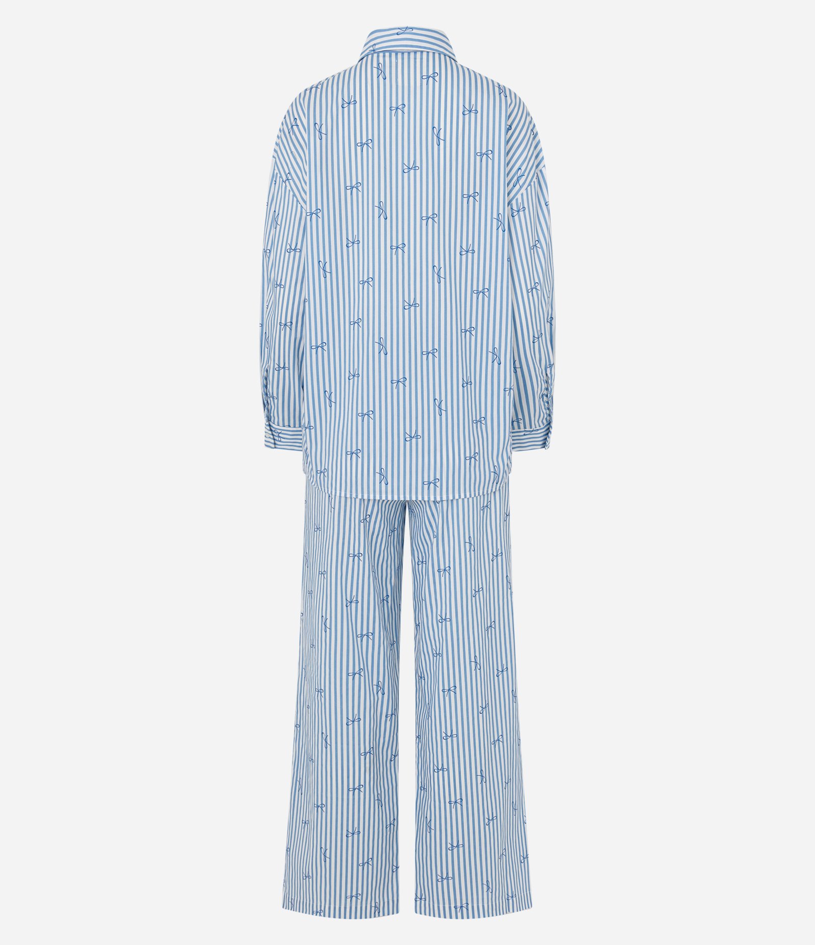 Pijama Longo Americano em Algodão Listrado com Laços Azul 5