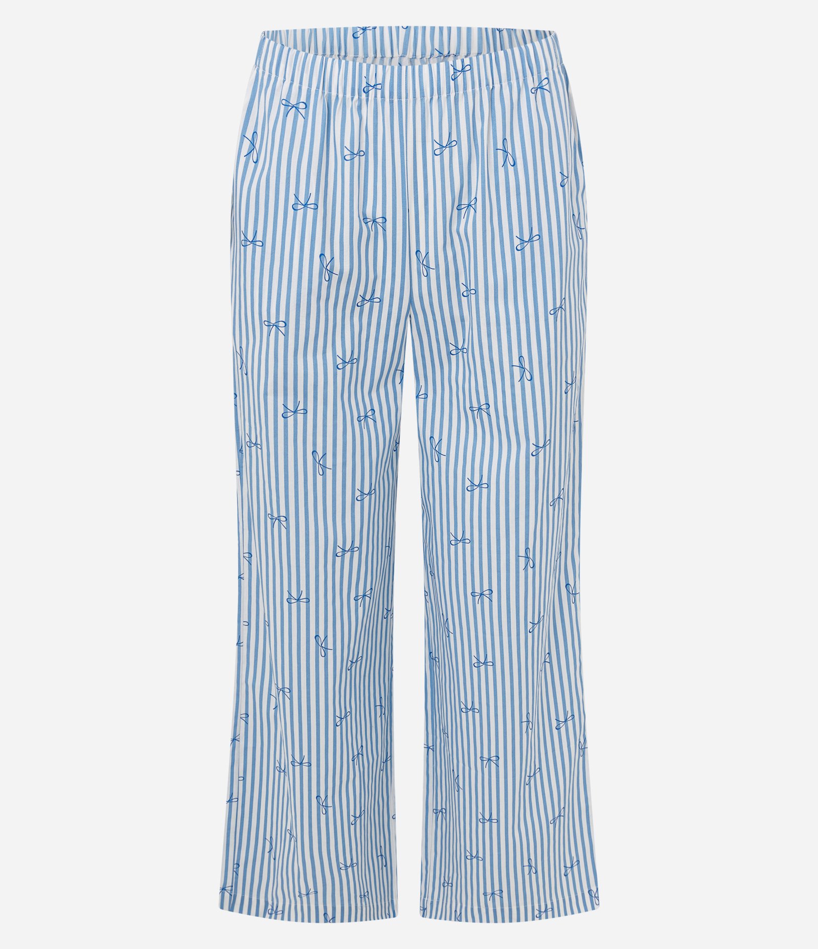 Pijama Longo Americano em Algodão Listrado com Laços Azul 6