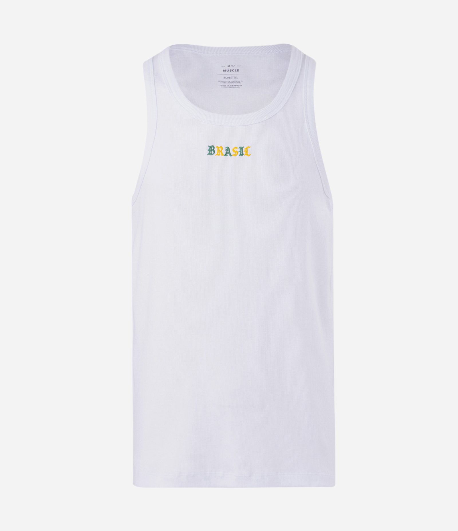 Regata Muscle em Ribana com Bordado Brasil Branco 4