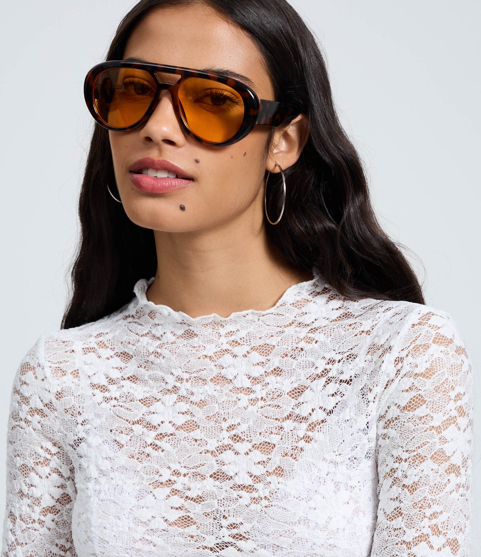 Blusa Manga Longa em Renda Texturizada Branco 4