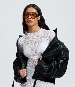Blusa Manga Longa em Renda Texturizada
