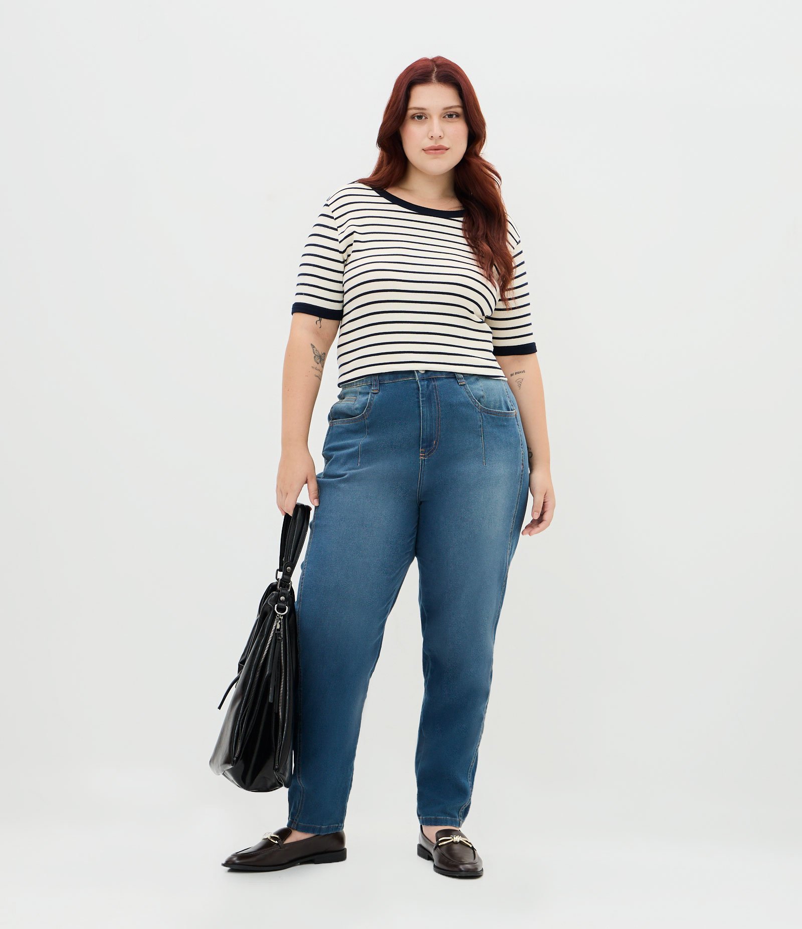 Blusa Ribana Listrada com Galão Contrastante Curve & Plus Size Off White 2