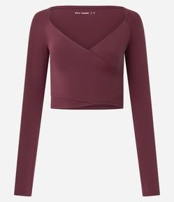 Camiseta Esportiva Cropped em Microfibra com Frente Transpassada