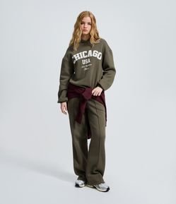 Calça Wide Leg em Moletom com Friso Frontal