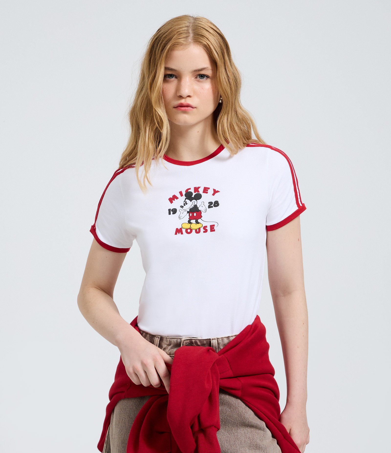 Camiseta New T-shirt com Estampa Mickey e Detalhes Contrastantes Branco 3