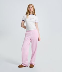 Calça Wide Leg em Moletom com Detalhe Contrastante Lateral