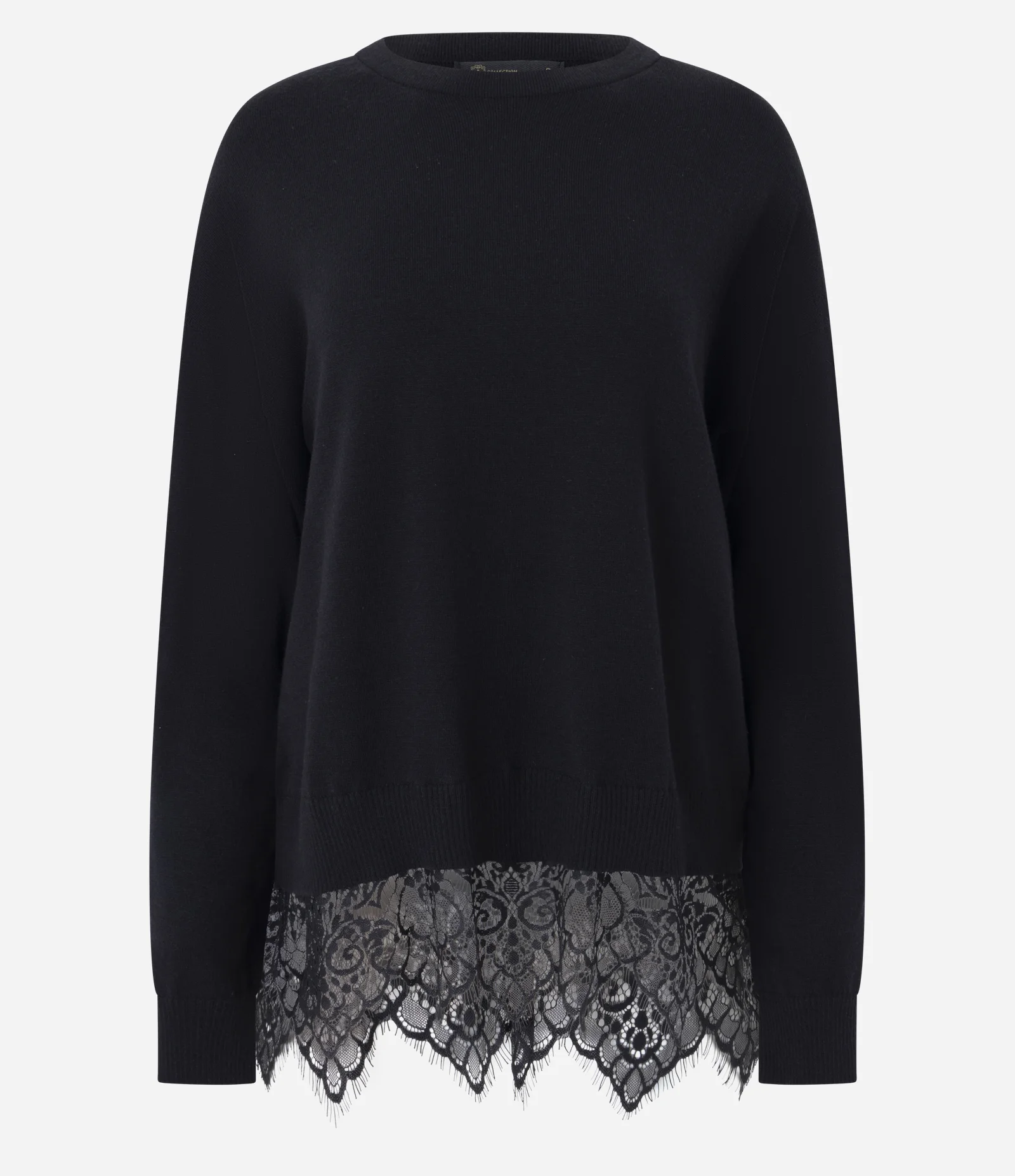 Blusa em Tricô com Aplicação de Renda na Barra Preto 1