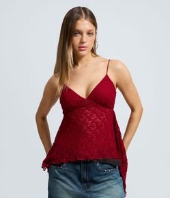 Blusa de Alcinha em Renda com Textura e Pontas Assimétricas