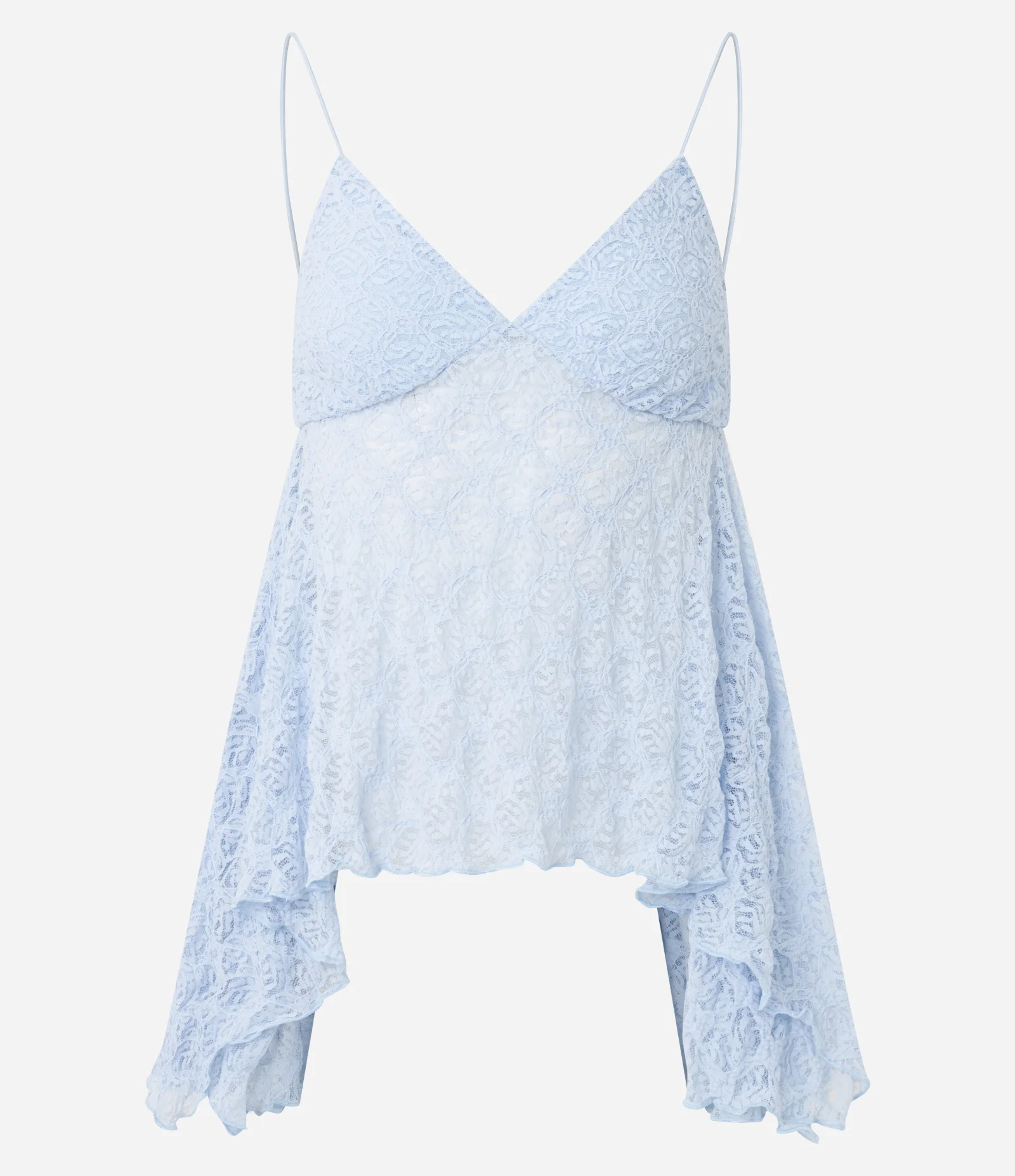 Blusa de Alcinha em Renda com Textura e Pontas Assimétricas Azul 5