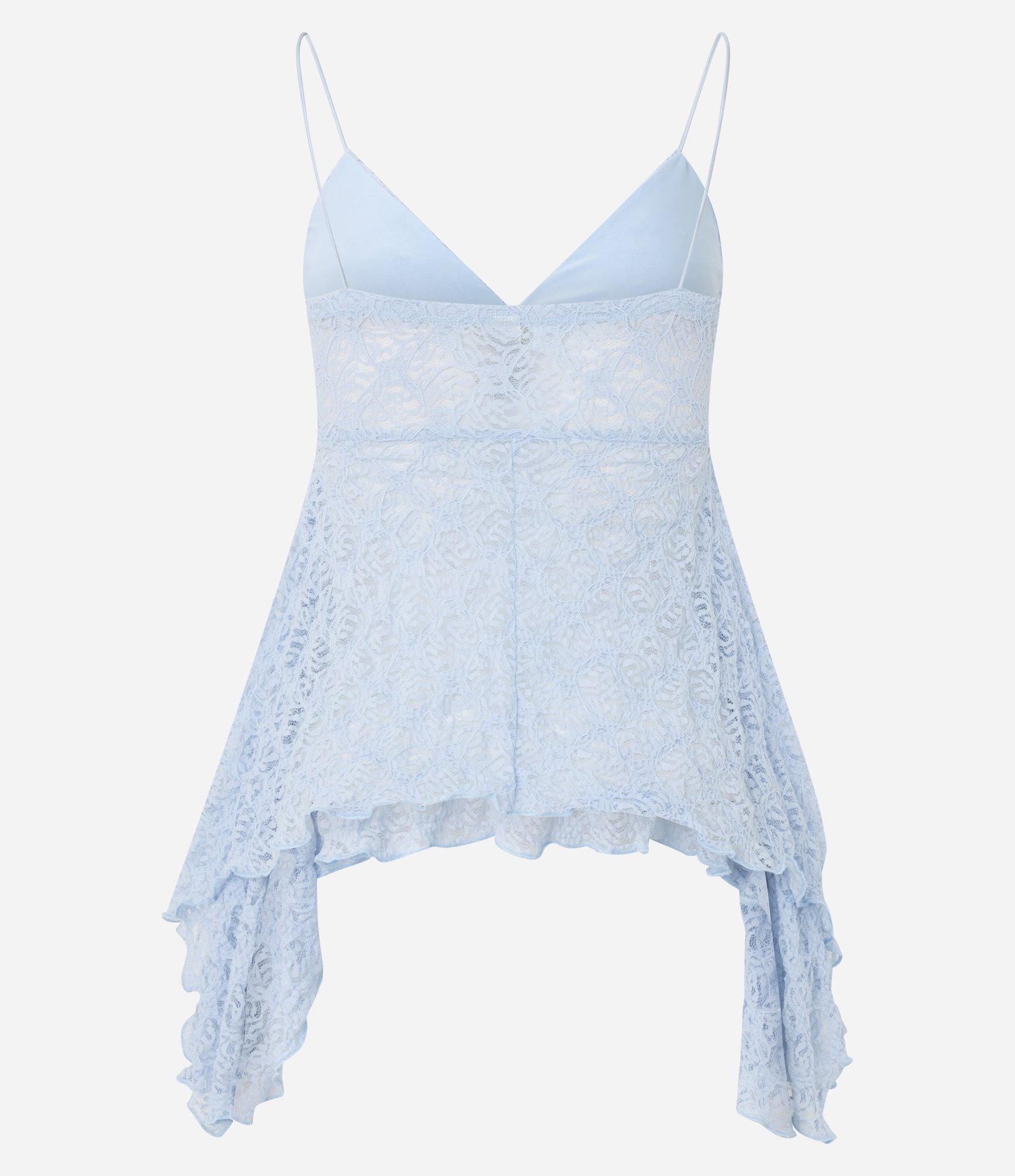 Blusa de Alcinha em Renda com Textura e Pontas Assimétricas Azul 7
