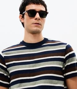 Camiseta Tricot Listrada Manga Curta