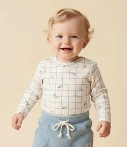 Body Infantil Xadrez com Estampa Fullprint – Tam 0 a 18 Meses