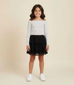 Blusa Infantil Ombro a Ombro com Estampa Poá – Tam 5 a 16 Anos