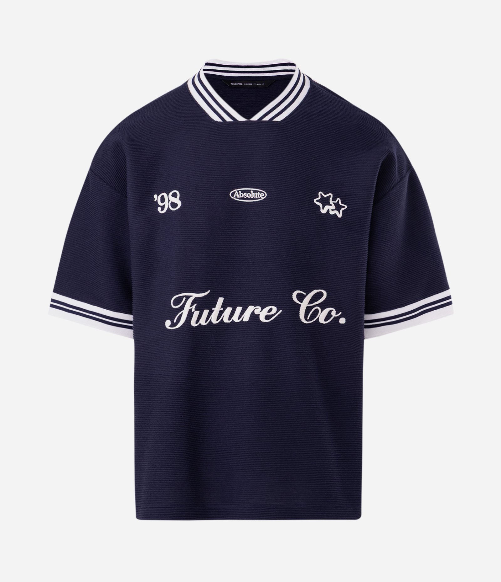 Camiseta Texturizada com Letteting Future Co e Detalhes Contrastantes Azul 5