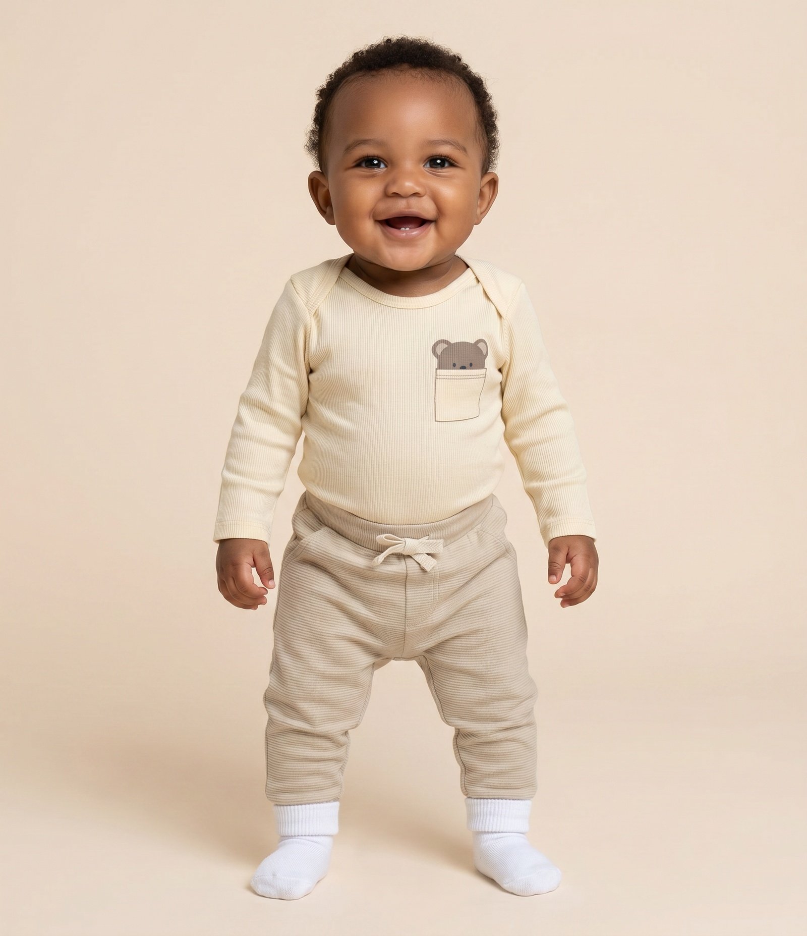 Calça Waffle Infantil com Cordão - Tam 0 a 18 Meses Bege 1