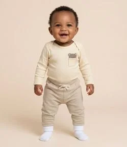 Calça Waffle Bebê com Cordão - Tam 0 a 18 Meses