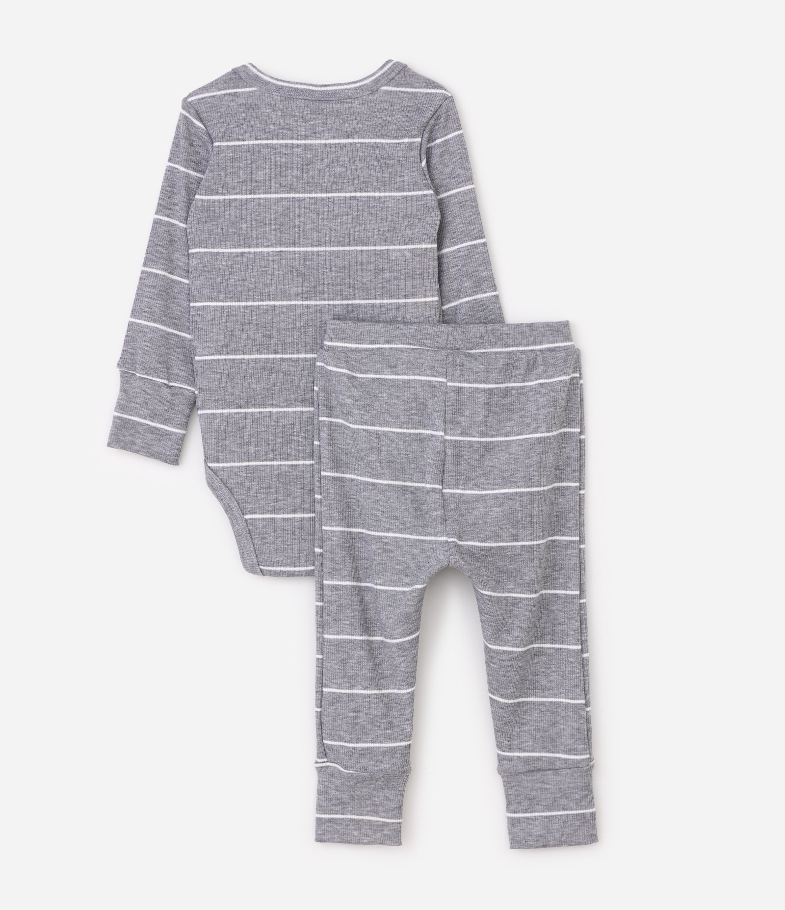 Conjunto Bebê Listrado Body e Calça com Touca e Orelhinha – Tam 0 a 18 Meses Cinza 3