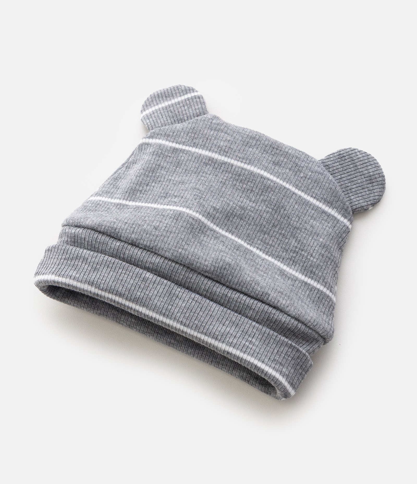Conjunto Bebê Listrado Body e Calça com Touca e Orelhinha – Tam 0 a 18 Meses Cinza 5