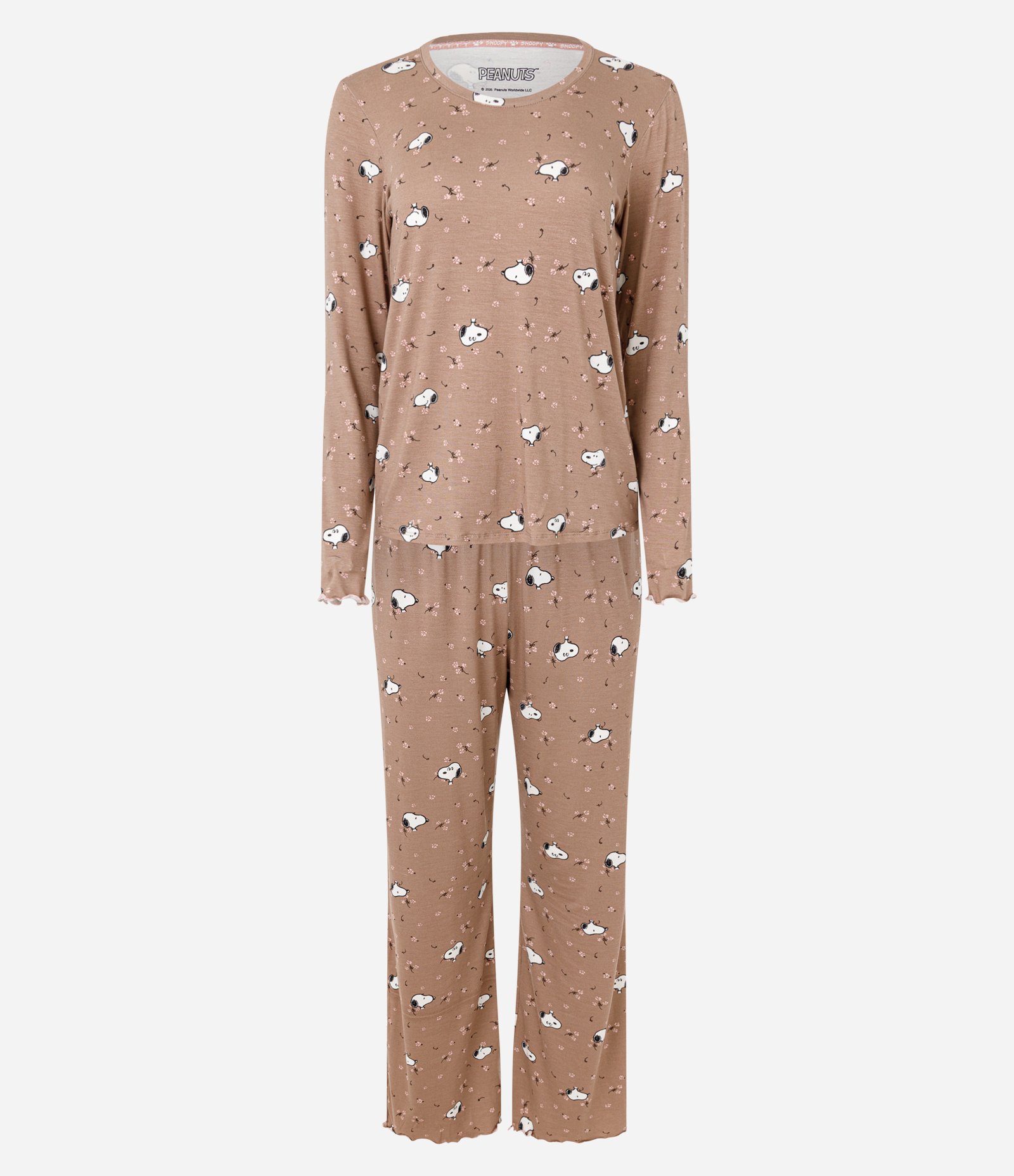 Pijama Longo com Estampa Floral do Snoopy Marrom 1