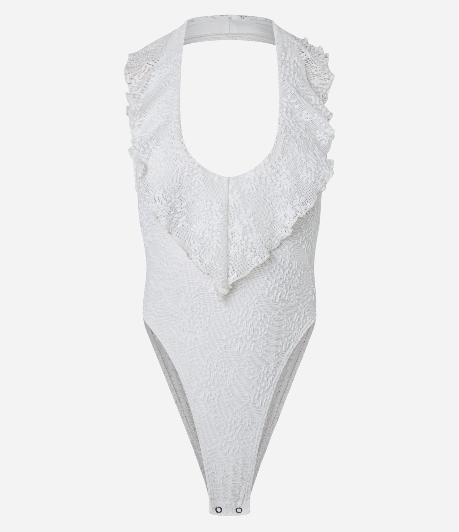 Body Frente Única em Renda com Decote Halter Branco 1