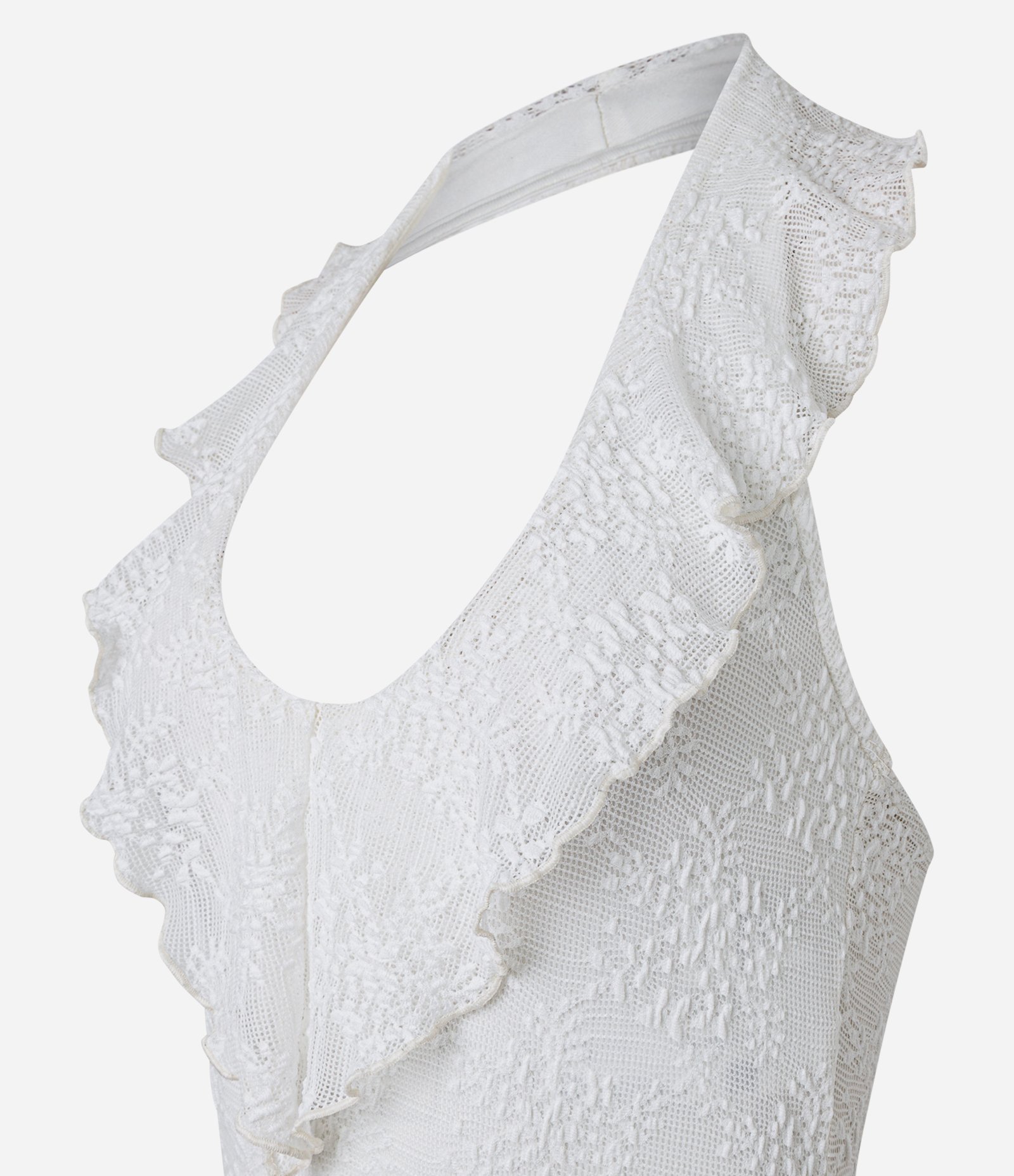 Body Frente Única em Renda com Decote Halter Branco 2