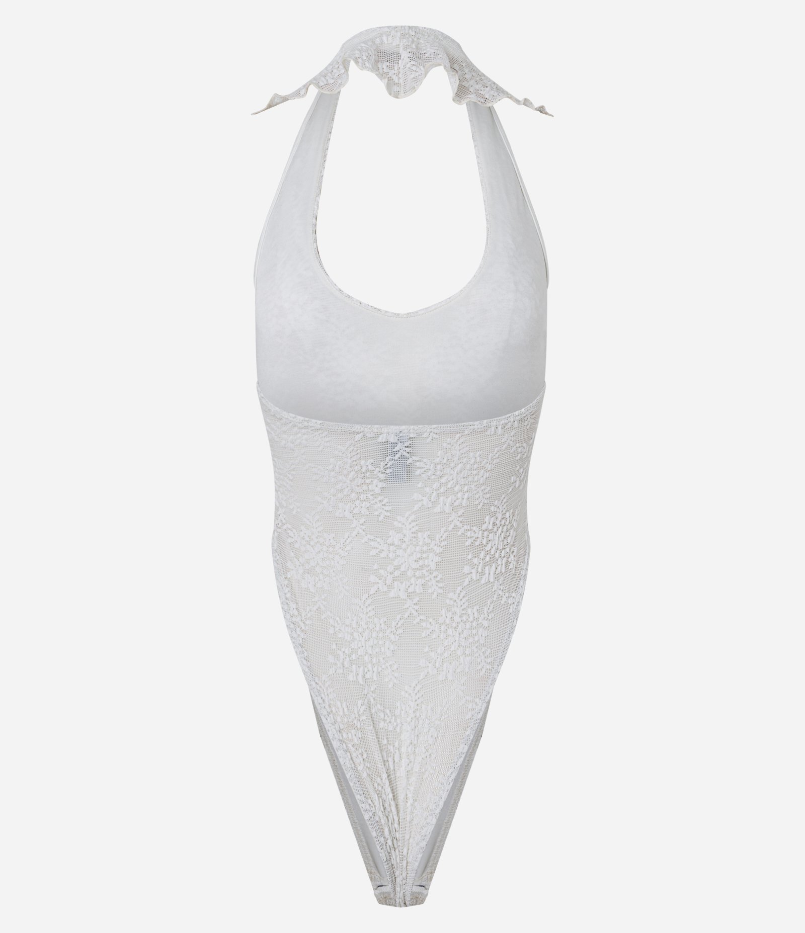 Body Frente Única em Renda com Decote Halter Branco 3