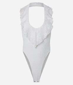 Body Frente Única em Renda com Decote Halter