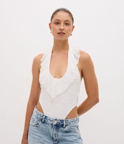 Body Frente Única em Renda com Decote Halter
