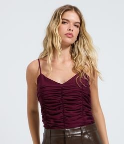 Blusa Acetinada de Alças Finas com Franzido