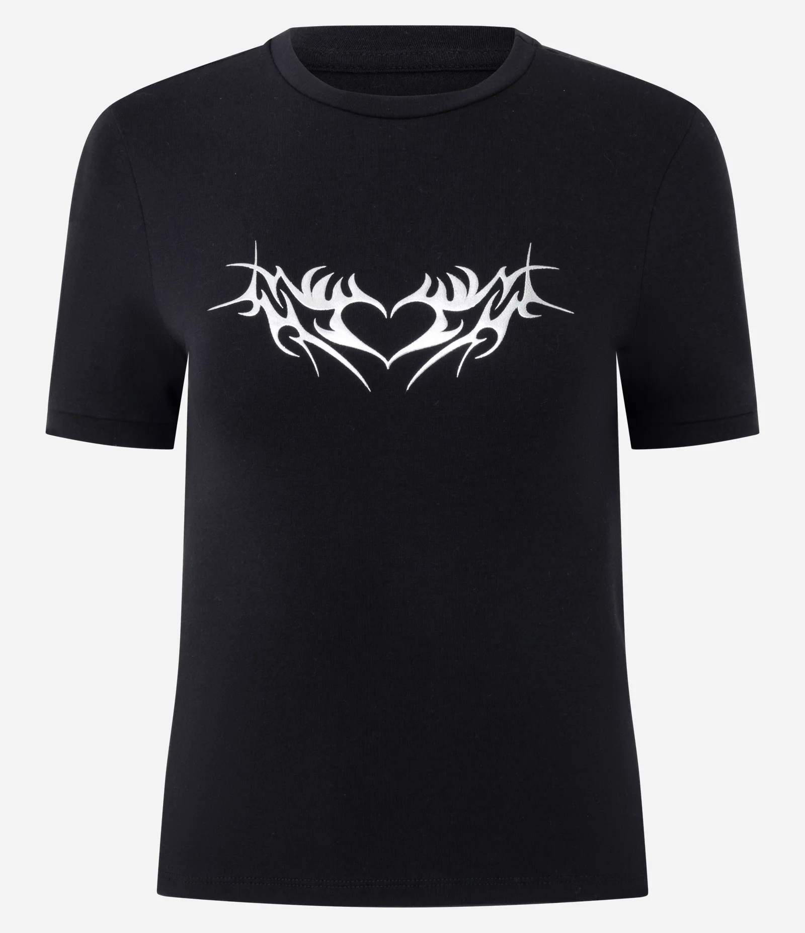 Camiseta em Algodão com Estampa de Coração Tribal Preto 1