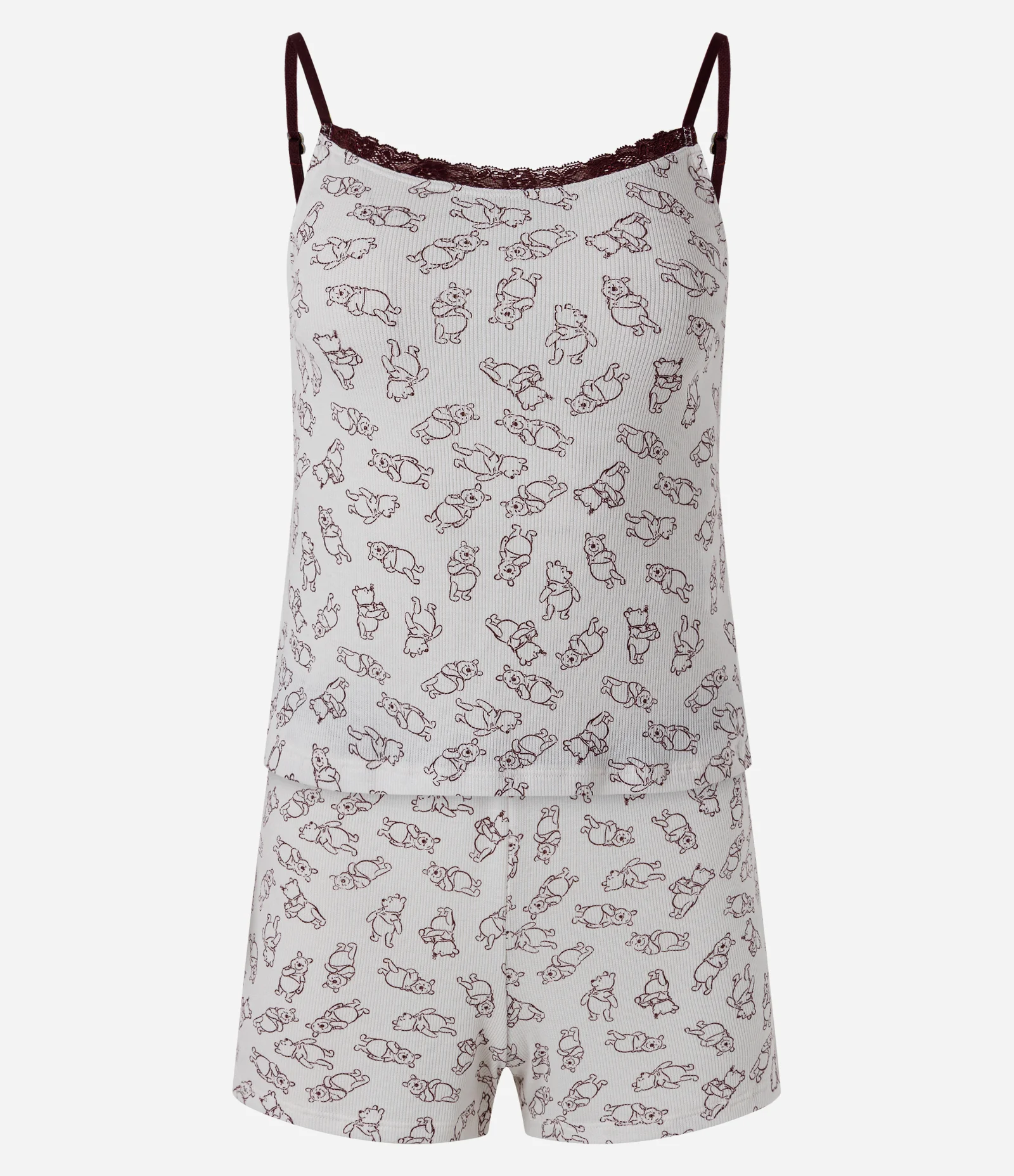Pijama Short Doll em Ribana Canelada com Estampa Ursinho Pooh Branco 5