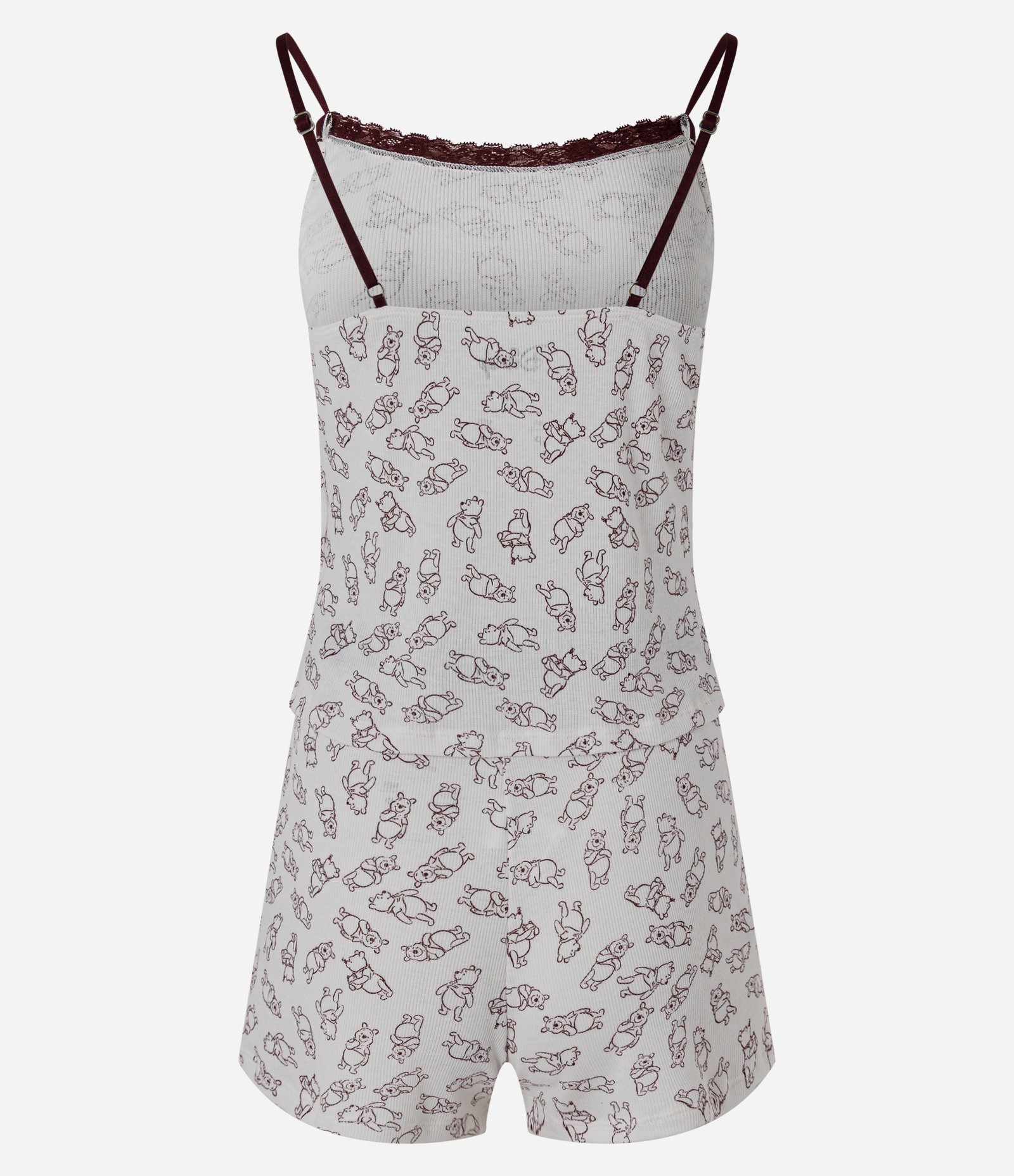 Pijama Short Doll em Ribana Canelada com Estampa Ursinho Pooh Branco 7