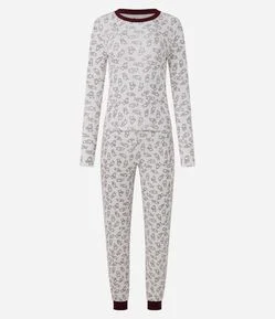 Pijama Longo em Ribana Canelada com Estampa Ursinho Pooh