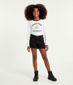 Camiseta Baby Look Infantil com Estrela Aplicada – Tam 5 a 14 Anos