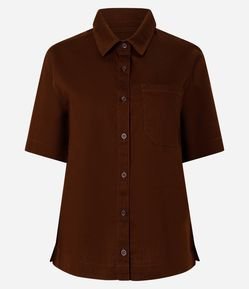 Camisa  em Sarja com Bolso e Gola Colarinho