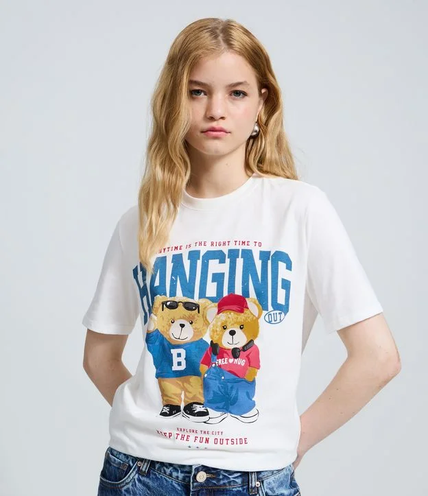 Camiseta Estampada com Ursinhos em Algodão