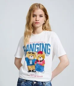 Camiseta Estampada com Ursinhos em Algodão