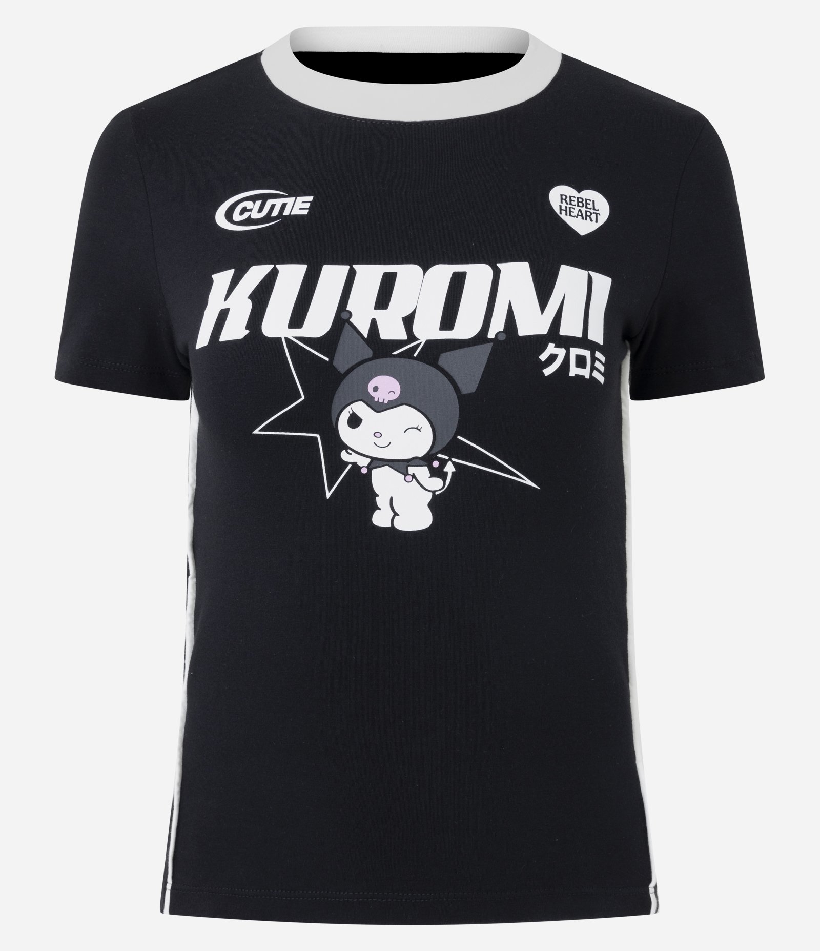 Camiseta em Algodão com Estampa Kuromi e Detalhe Contrastante Preto 1