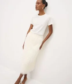 Saia Midi com Textura de Pelos